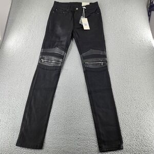 mnml Jeans Mens 30 Black X186 Stretch Moto Biker Zip Ribbed‎ Knee Grunge b